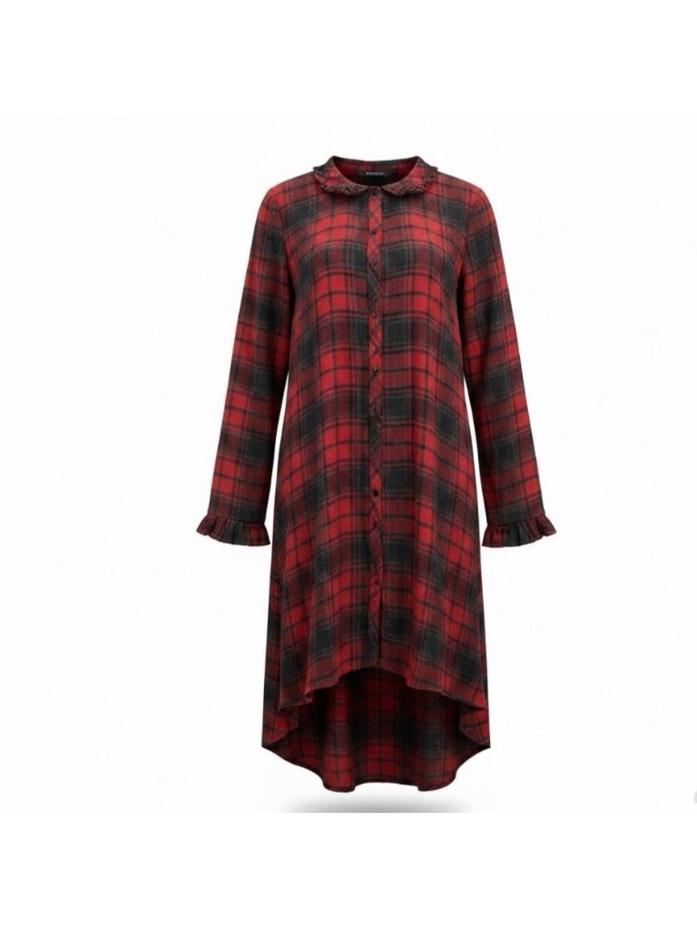 Zara Woman Red/Black Viscose & Acrylic Plaid Button-Down Tunic Dress Size M